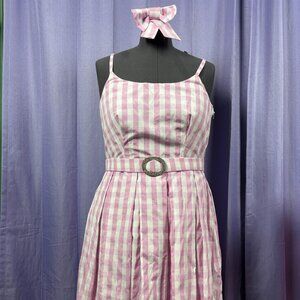 Handmade Barbie Movie Pink Gingham Cosplay Dress + Hairbow